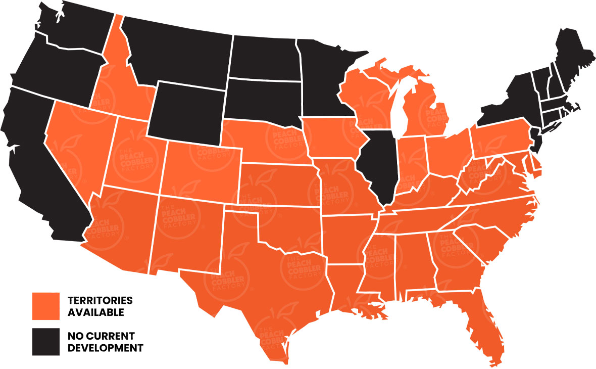Peach Cobbler Franchise Locations Map of the United States